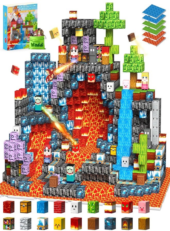 Windidi 200PCS Magnetic Blocks - Magnetic Building Toys with 6PCS Bases, Travel Magnatiles Game for Kids, Mini Magnetic Tiles for Toddler Boys Age 3-5 4-8 8-12, STEM Sensory Outdoor Travel Toys Gifts - Image 1